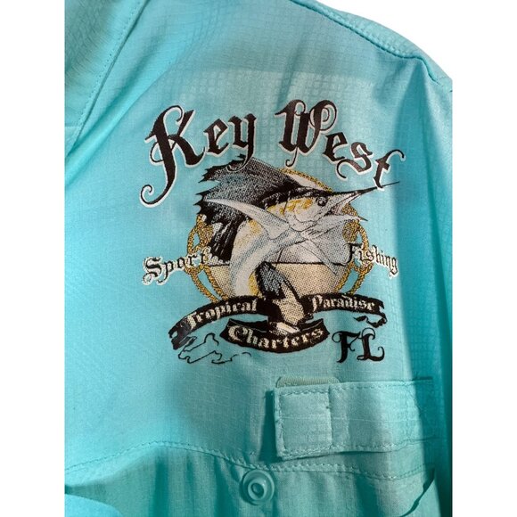 Men's Outdoor Fishing Shirt XL West FL Embroidered By Hilton Turquoise With Me - Picture 2 of 8